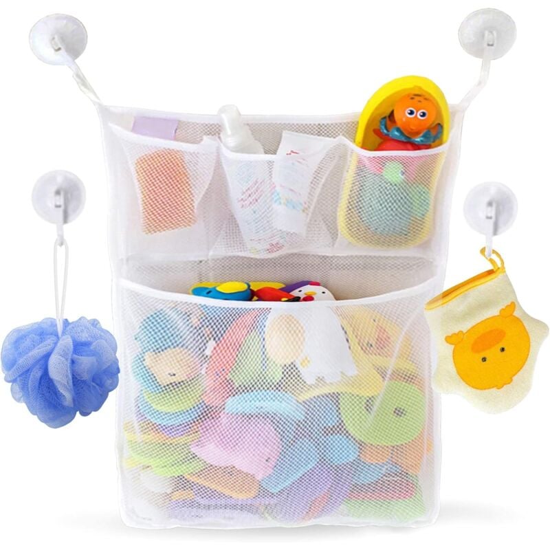 Ersandy - Filet Rangement Jouet Bain Douche Baignoire - Filet Jouets Bébé + offert 4 Crochets Robustes Adhésifs