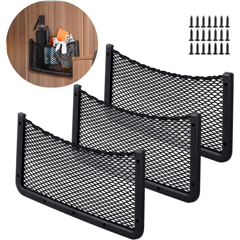 3 pcs Filet Rangement pour Voiture, Organisateurs Rangement Coffre 40 x 20 cm, Multifonctionnel Sac Pocket Organizer de Voiture pour Ustensiles,