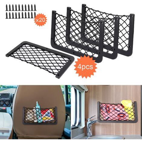 Filet Rangement pour Voiture 4 PCS, Organisateurs Rangement Coffre 36 18CM, Multifonctionnel Sac Pocket Organizer de Voiture pour Ustensiles, Camping-Cars, Bateaux, Maison (avec Vis)