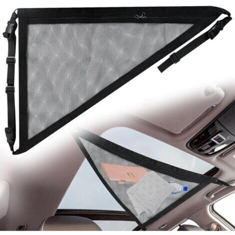 Filet Rangement Voiture Toit, Universel Filet de Rangement pour Toit Voiture Organiseur Sac Triangle Filet de Rangement pour Voiture Van SUV Filet Coffre Voiture, Noir, 70x50cm