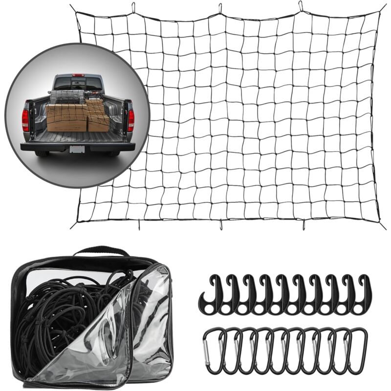 Filet Remorque Voiture 182.88 x 121.92cm - Filet pour Remorque Extensible en Latex avec 12 Mousquetons 12 Crochets et Sac de Transport - Accessoire