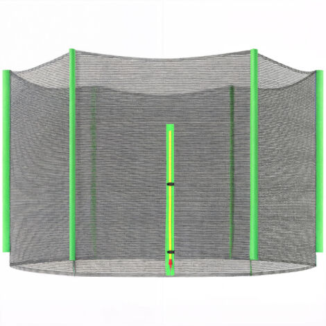 Filet sécurité trampoline Ø305 cm extérieur, 6 poteaux anti-UV, porte zippée, vert/noir