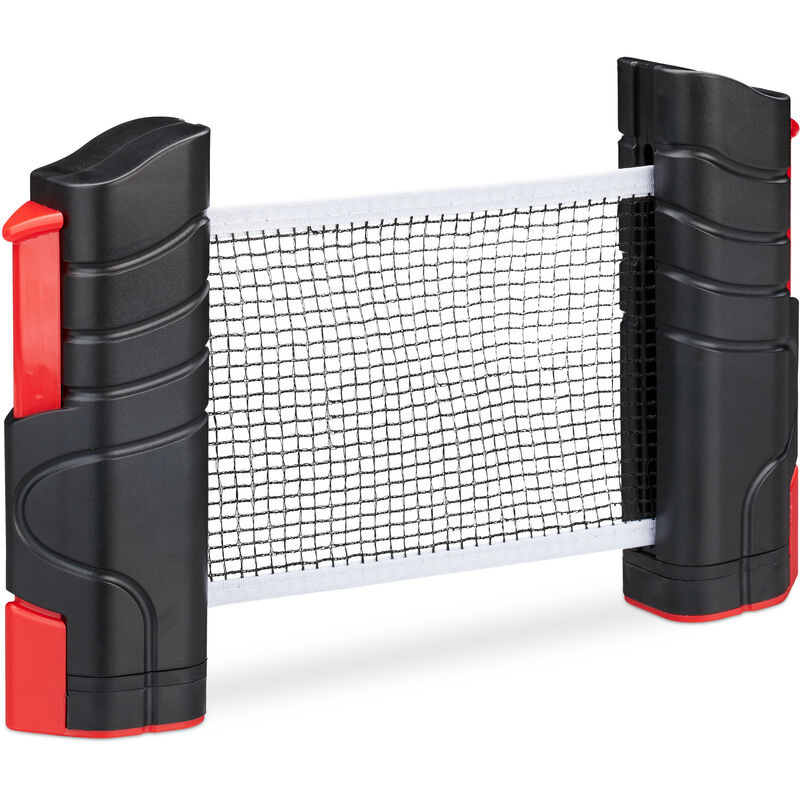 Relaxdays - Filet tennis de table, ping pong, extensible, largeur de 176 cm, pinces jusqu'à 5 cm d'épaisseur, noir/rouge.