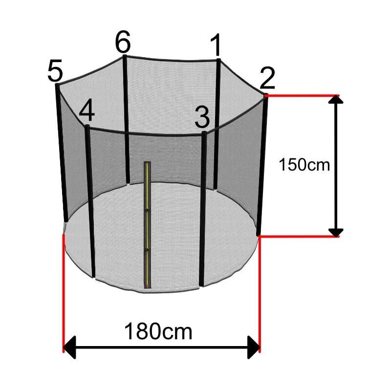 Sos Trampoline - Filet Trampoline 180cm - 6 Barres - hauteur 150 cm - Fourreau Extérieur