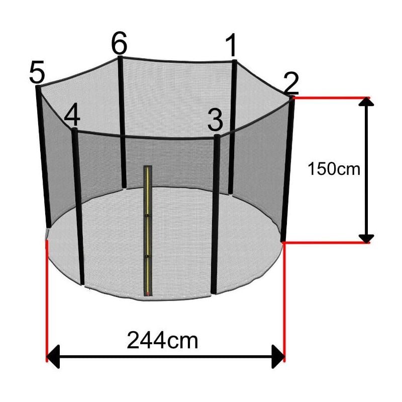 Sos Trampoline - Filet Trampoline 244cm - 6 Barres - hauteur 150 cm - Fourreau Extérieur