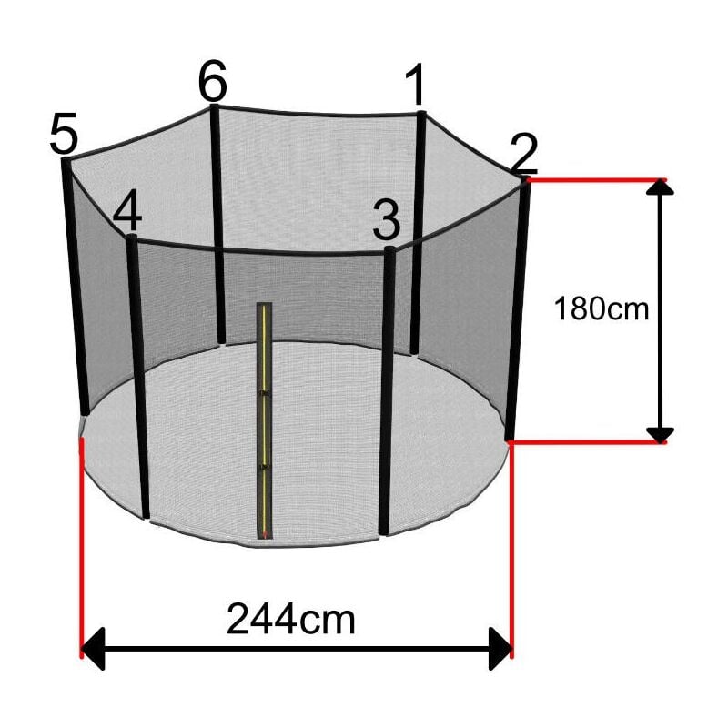 Sos Trampoline - Filet Trampoline 244cm - 6 Barres - hauteur 180 cm - Fourreau Extérieur