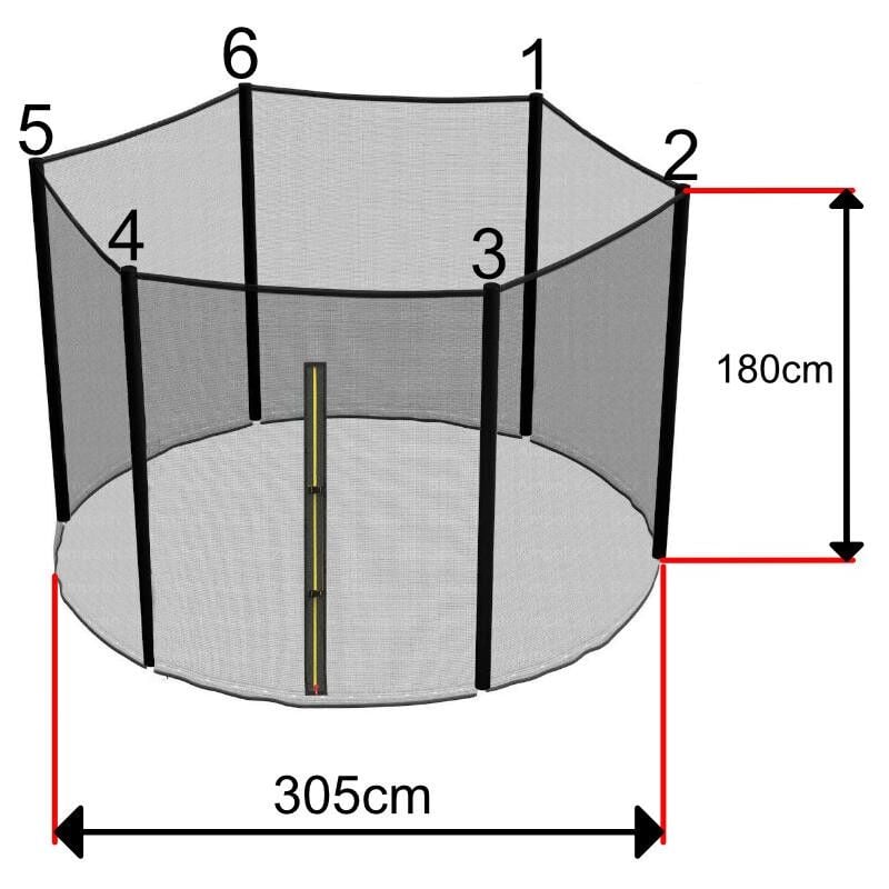Sos Trampoline - Filet Trampoline 305cm - 6 Barres - hauteur 180 cm - Fourreau Extérieur