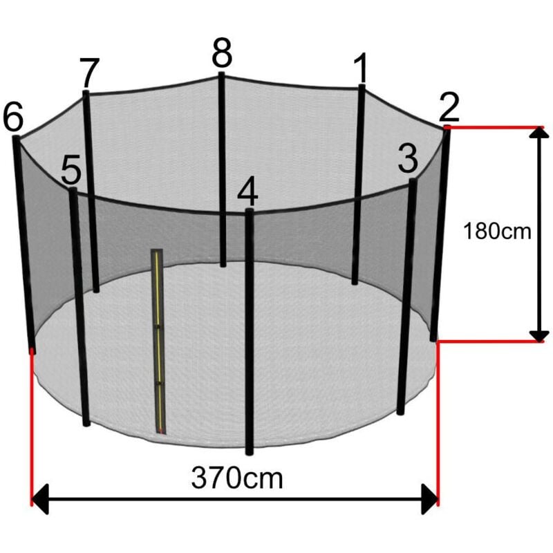 Sos Trampoline - Filet Trampoline 360cm à 370cm - 8 Barres - hauteur 180 cm - Fourreau Extérieur