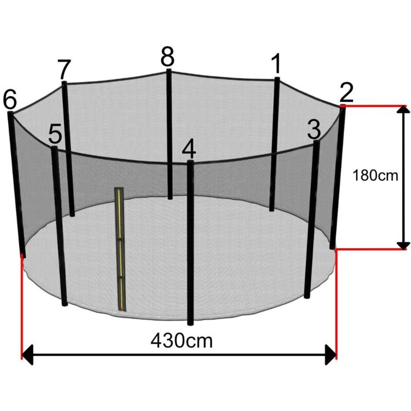 Sos Trampoline - Filet Trampoline 430cm - 8 Barres - hauteur 180 cm - Fourreau Extérieur