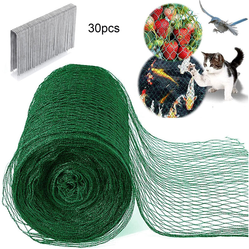 Freosen - Filet à Volaille 30mX1.5m Filet de Protection Pour Poules Oies Dindons etc + 30 Piquets de Terre - Filet de Protection Contre Les Oiseaux