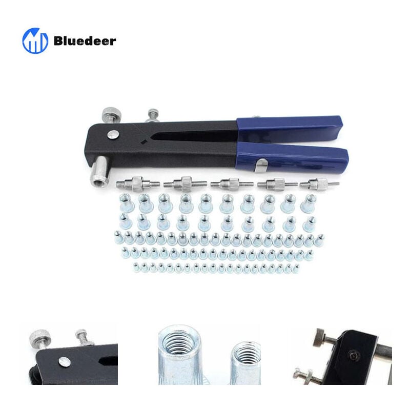 Bluedeer - Filetée Rivet Écrou Kit, 86 Pcs Pince à Riveter Kit de Écrou Riveteuse Rivet Nutsert Gun Outil de pince à Rveter Insert Fileté pour