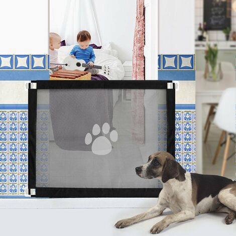 Barrière Chien en Maille Barriere de Securite Extensible pour Chiens Enfants Barriere Filet Animaux Pliable Portable Barrière de Porte Escalier Chien Porte Magique pour Animaux de Compagnie 180*72CM 