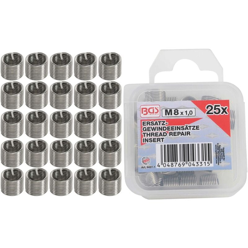 Inserts Taraudés M8 X 1,0 Mm 25 Pièces Bgs 9427-1