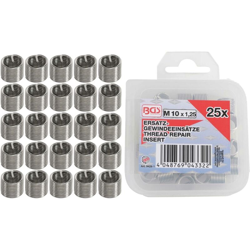 Oc-pro - inserts taraudés M10 x 1,25 mm 25 pièces bgs 9428-1