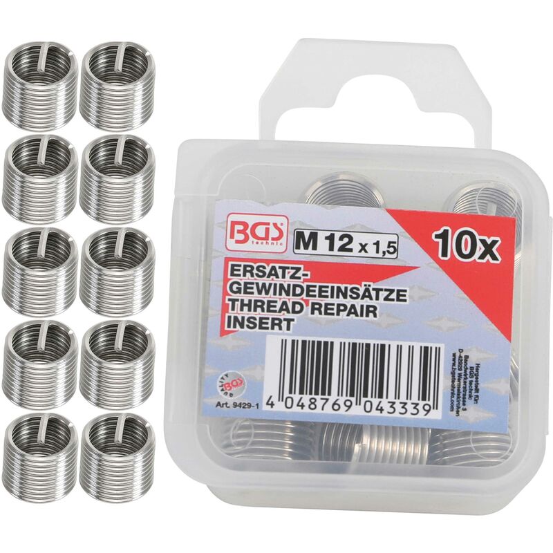 Oc-pro - inserts taraudés M12 x 1,5 mm 10 pièces bgs 9429-1