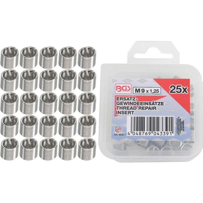 Oc-pro - inserts taraudés M9 x 1,25 mm 25 pièces bgs 9435-1