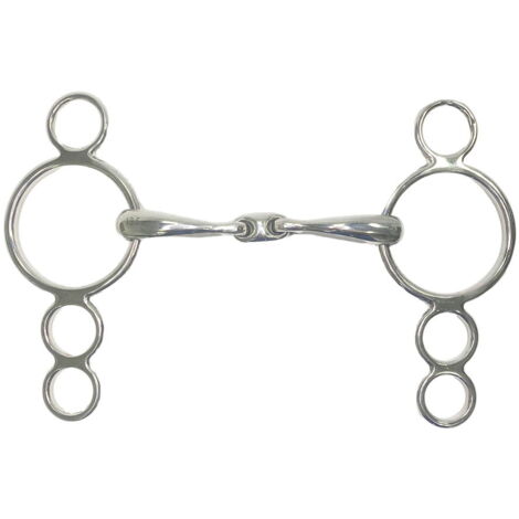 Filetto curvo con oliva centrale in acciaio inox e anelli 68 mm e 28 mm pieno 18 mm da 13,5 cm