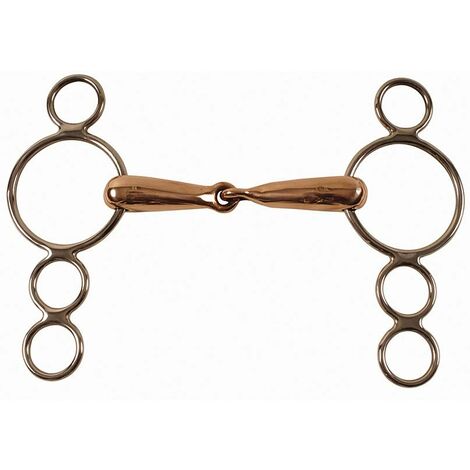 Filetto pessoa snodato in inox vuoto con 2 chiamate e imboccatura in rame 23 mm: Filetto pessoa 145 mm - 14,5 cm