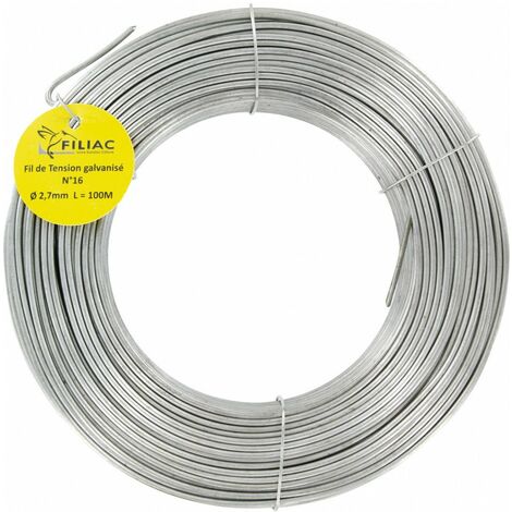 Filiac – Fil de tension galvanisé n°16 – ø 2,7 mm – Longueur 100 m – Résistant aux intempéries – Pour clôtures en terrain accidenté