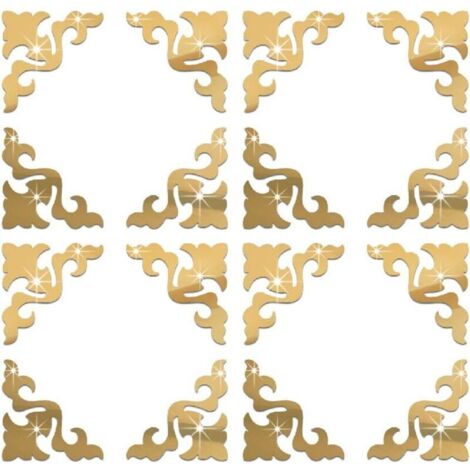 Filigrane Kunststoff-Spiegel-Wandaufkleber, Acryl-Möbeldekoration, goldene Wandtattoos, 10 x 10 cm, 16 Stück