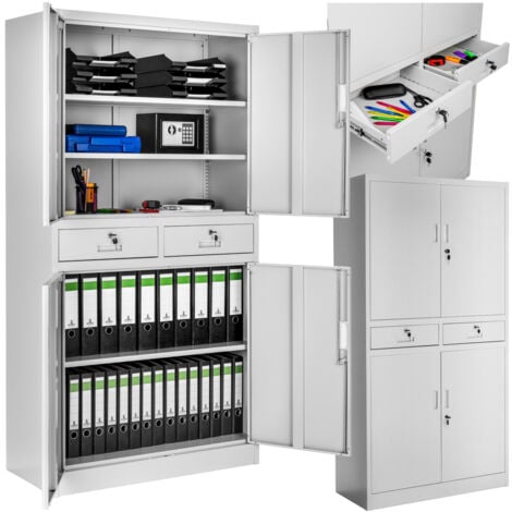 Filing Cabinet Cosmo - 2 drawers, 5 adjustable shelves, 180 x 80 x 40 cm - metal filing cabinet, office cabinet, home filing cabinet - light grey