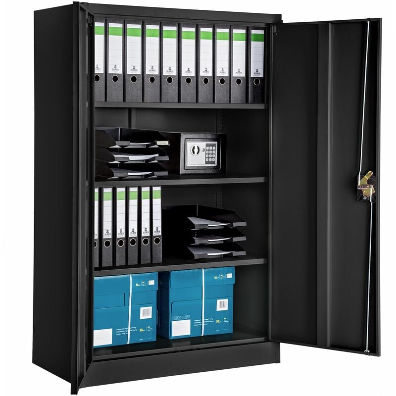 Tectake - Filing cabinet with 4 shelves 140 x 90 x 40 cm - metal filing cabinet, office cabinet, home filing cabinet - black - black