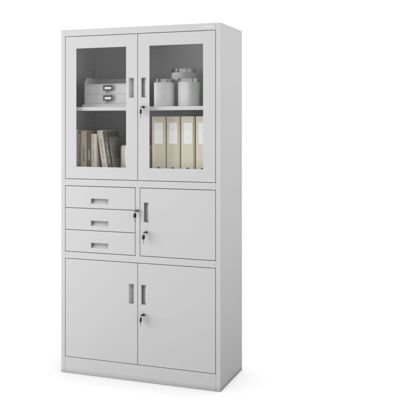 FILIP armoire métallique de bureau avec coffre-fort pour dossiers et documents, 900 x 1850 x 400 mm, gris