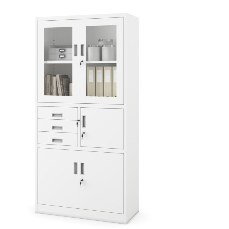 Armoire en métal avec vitrine et coffre-fort FILIP, 900 x 1850 x 400 mm, blanc