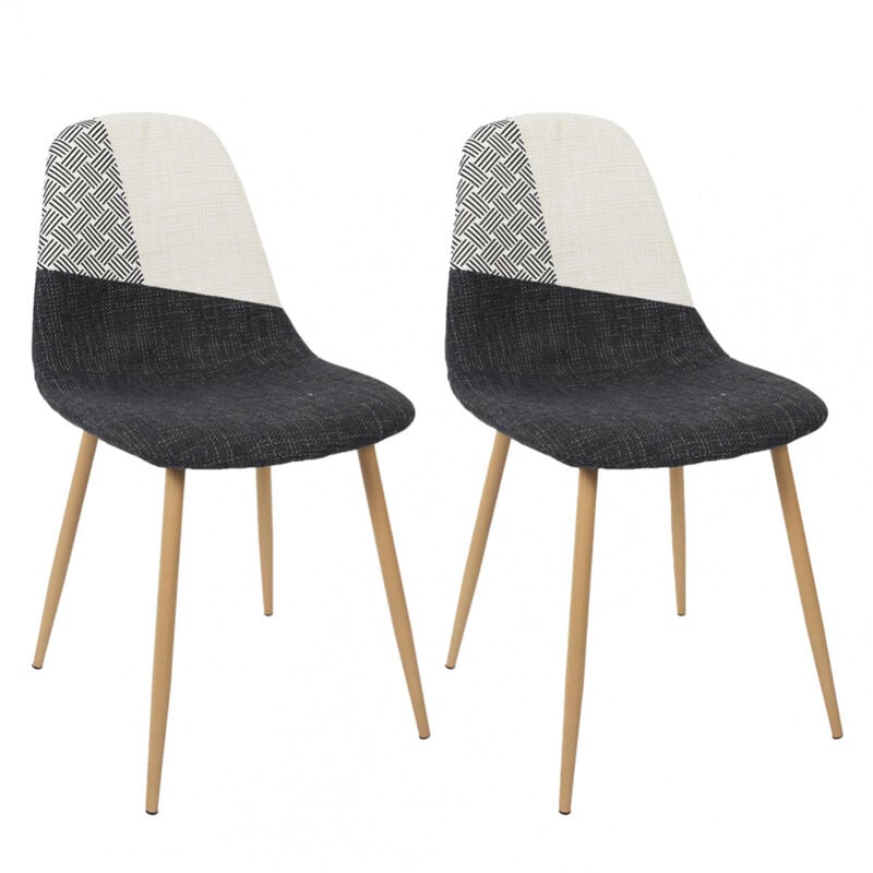FILLA - Lot de 2 Chaises Noires Blanches et Motif Strié