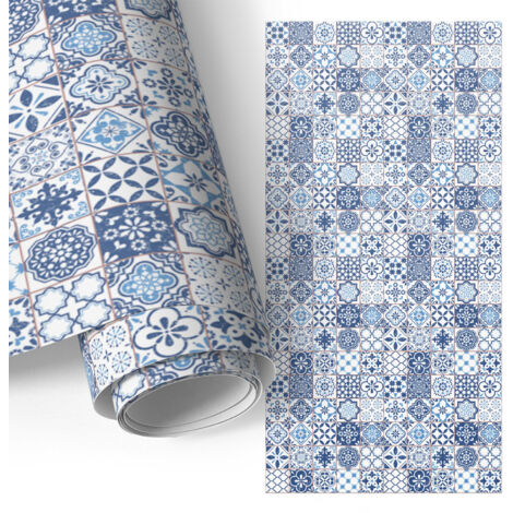 Film adhésif - adhésif décoratif - rénovation facile - pour meubles - pour commodes Mosaïque bleue 65x130 cm