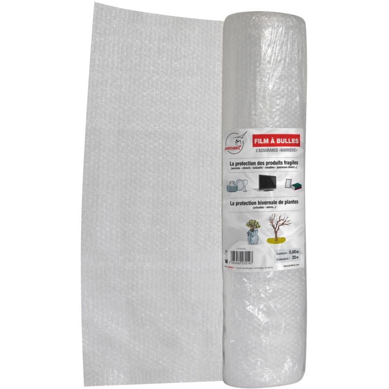 Film à Bulles Jardibric 0,8 x 20m – Rouleau Protection Carton Emballage Antichoc – Ø10mm Polyéthylène