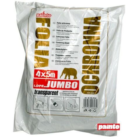 Film de protection Folia Malarska 4x5 m Jumbo Gruba transparent, modèle résistant, idéal pour couvrir les surfaces pendant la peinture, grand format, haute durabilité et réutilisable.