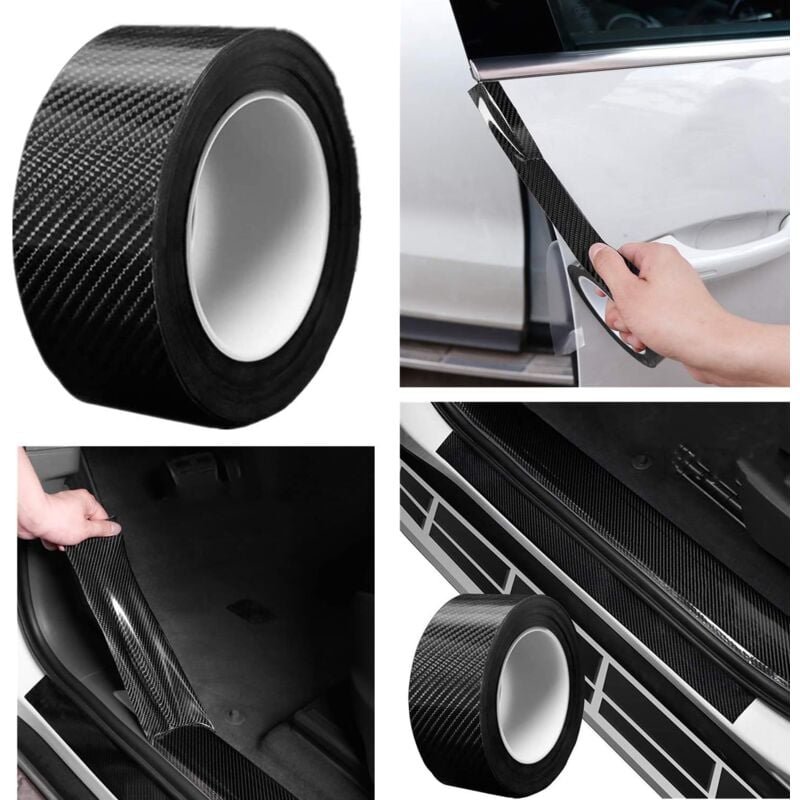 Langray - Film de Protection Universel pour Seuil de Porte de Voiture 5M Autocollant Fibre de Carbone Protecteur de pare-chocs Protection Seuil Porte