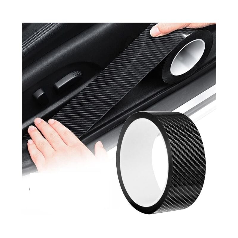 Film de Protection Universel Seuil de Porte Voiture 5M x 5CM Autocollant Fibre de Carbone Protecteur Noir pour Seuil de Porte Côté Porte Coffre