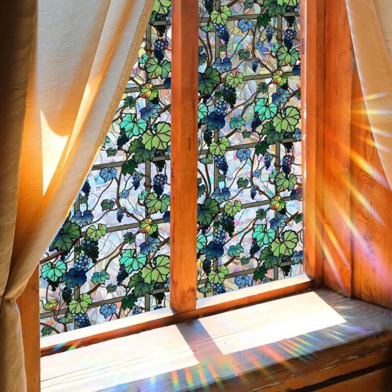 Serbia - Film décoratif pour fenêtre 45 x 200 cm - Fenêtre végétale - Film de confidentialité - Autocollants double face pour fenêtre en verre