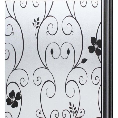 Film Fenetre Anti Regard Adhesif pour Vitre Brise Vue Fenetre Film pour Vitre Film Electrostatique Vitre Film Opaque Vitrage Film décoratif pour fenêtre, Anti-UV 44.3 x 200 cm, Fleur Noir