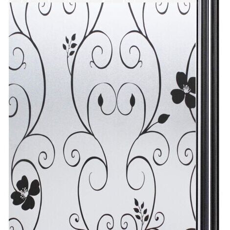 Film Fenetre Anti Regard Adhesif pour Vitre Brise Vue Fenetre Film pour Vitre Film Electrostatique Vitre Film Opaque Vitrage Film décoratif pour fenêtre, Anti-UV 44.3 x 200 cm, Fleur Noir