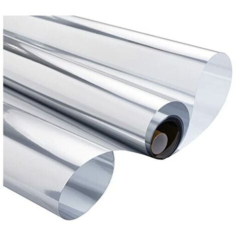 Film fenetre Anti Regard Film Miroir Fenêtre sans Tain Film Anti Chaleur Anti UV Électrostatique Protection de la Vie Privée Film Miroir pour Fenetre de Bureau Maison Magasin 60×400CM Argent