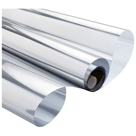 Film fenetre Anti Regard Film Miroir Fenêtre sans Tain Film Anti Chaleur Anti UV Électrostatique Protection de la Vie Privée Film Miroir pour Fenetre de Bureau Maison Magasin 90×300CM Argent