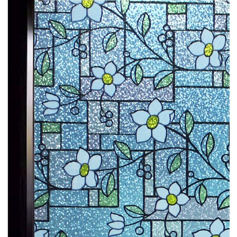 Film Fenetre Anti Regard Film Occultant Fenêtre 45×200cm Fleurs 3D Décoratif Bon Intimité Anti uv Anti Chaleur Film Opaque pour Vitre pour Chambre