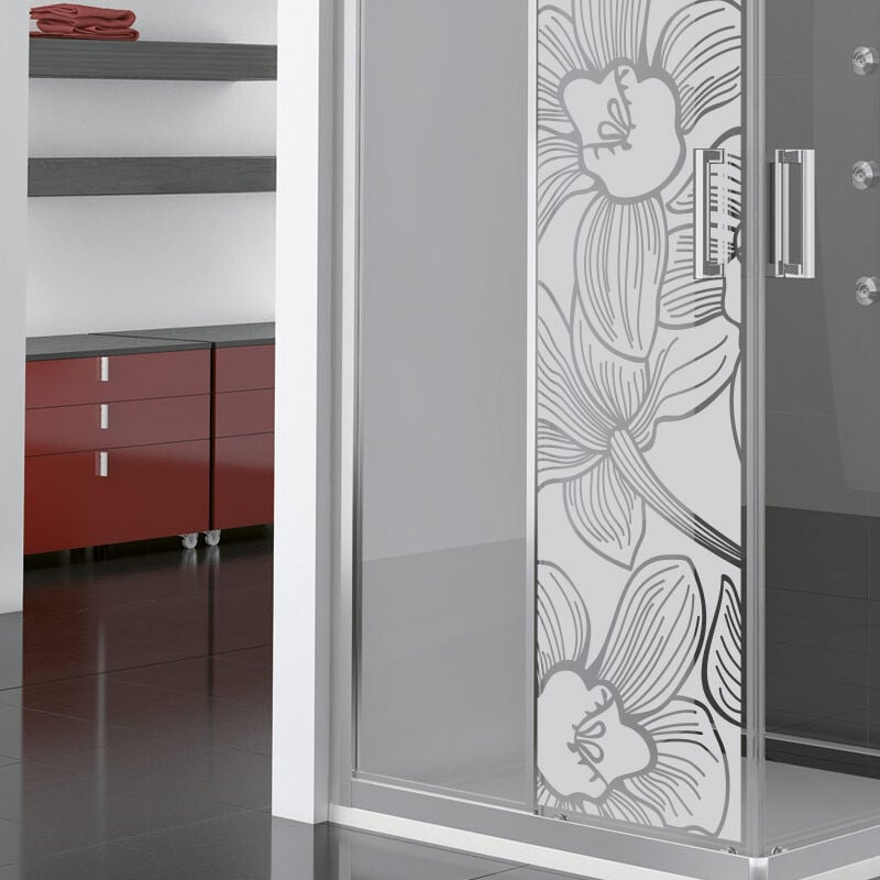 NC - Film Fenêtre Anti Regard Occultant - fleur d'orchidée - Stickers Autocollant Brise-Vue pour Vitre & Porte de Douche - 55x185cm