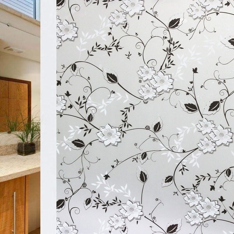 Film Fenetre Anti Regard Occultant, Fleur Film Electrostatique Vitre, 44.5x200CM