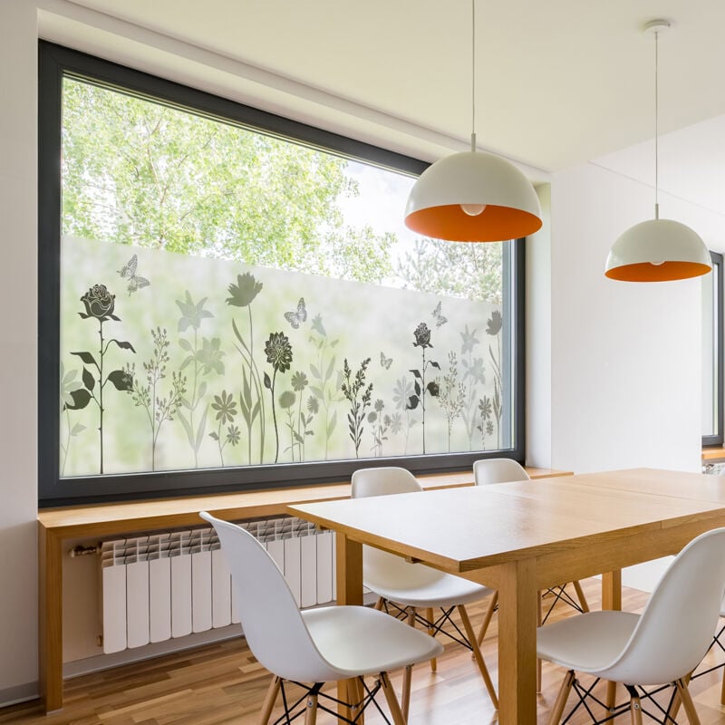 Film Fenêtre Anti Regard Occultant - fleurs champêtre long - Stickers pour Vitres & Porte de Douche - 40X200cm