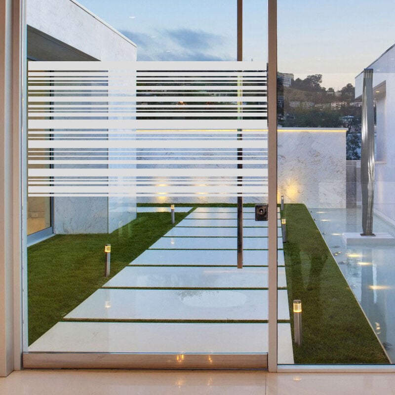 NC - Film Fenêtre Anti Regard Occultant - lignes horizontales - Stickers Autocollant Brise-Vue pour Vitre & Porte de Douche - 55x100cm