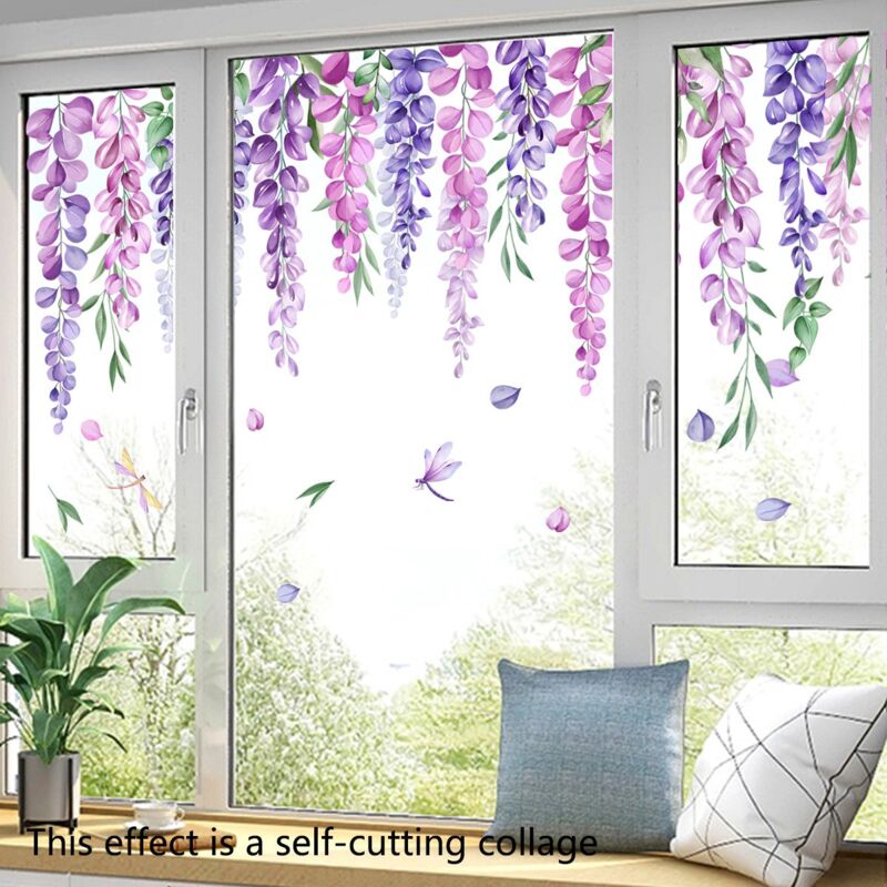 Film Fenetre Anti Regard Occultant, Vigne botanique, fleur violette, 30x90CM