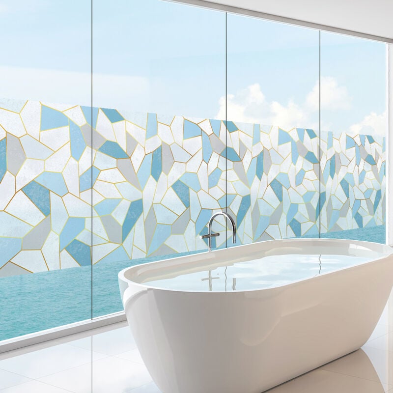 Film Fenêtre Anti Regard Occultant - vitrail bleu - Stickers pour Vitres & Porte de Douche - 40x100cm