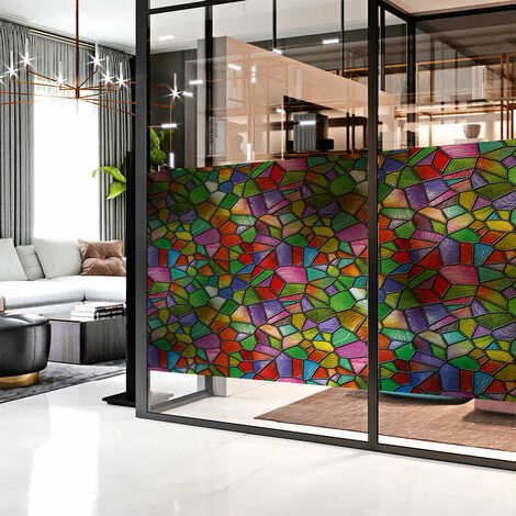 Film fenêtre occultant vitrail multicolor 40x100cm – Sticker décoratif pour vitres et portes de douche – Limite visibilité et laisse passer lumière