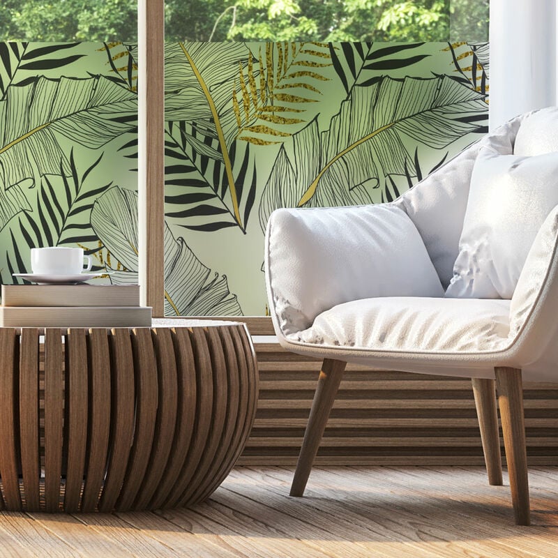 Film Fenêtre Anti Regard Occultant - feuilles de palmier chic - Stickers pour Vitres & Porte de Douche - 40x100cm