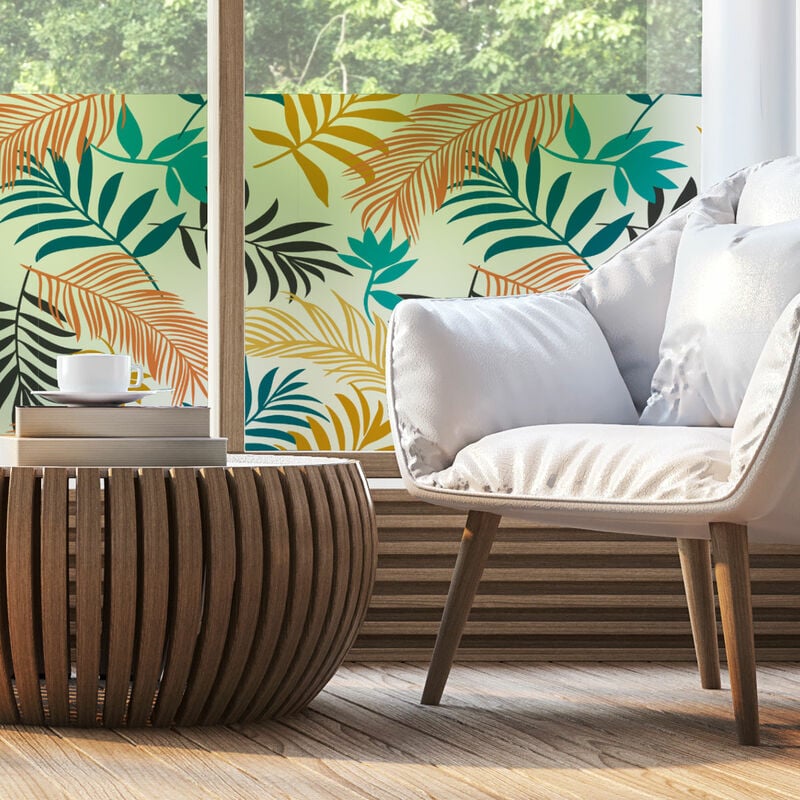 Film Fenêtre Anti Regard Occultant - feuilles de palmier colorées - Stickers pour Vitres & Porte de Douche - 40x200cm