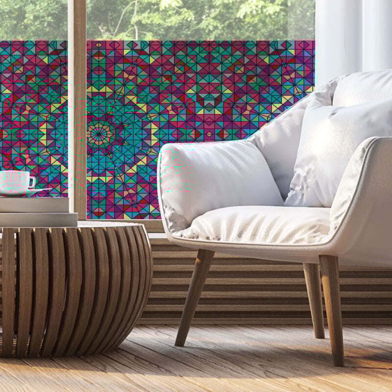 Film Fenêtre Anti Regard Occultant - VITRAIL MAUVE - Stickers pour Vitres & Porte de Douche - 40x100cm